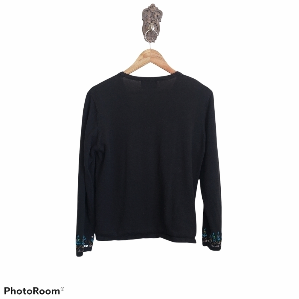 Bohemian knit sequins embroidered button cardigan black sweater - Picture 10 of 11